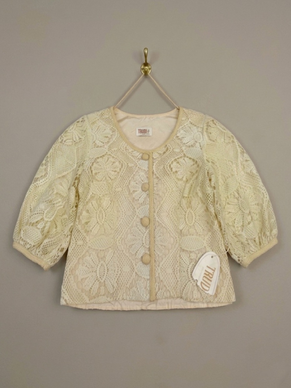 Vintage Trudy Jr. of California Ivory Crochet Top  Sz. Small  Deadstock